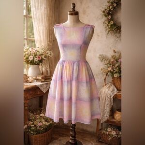 Vintage 1950s Pastel Tie Dye Day Dress From Paris